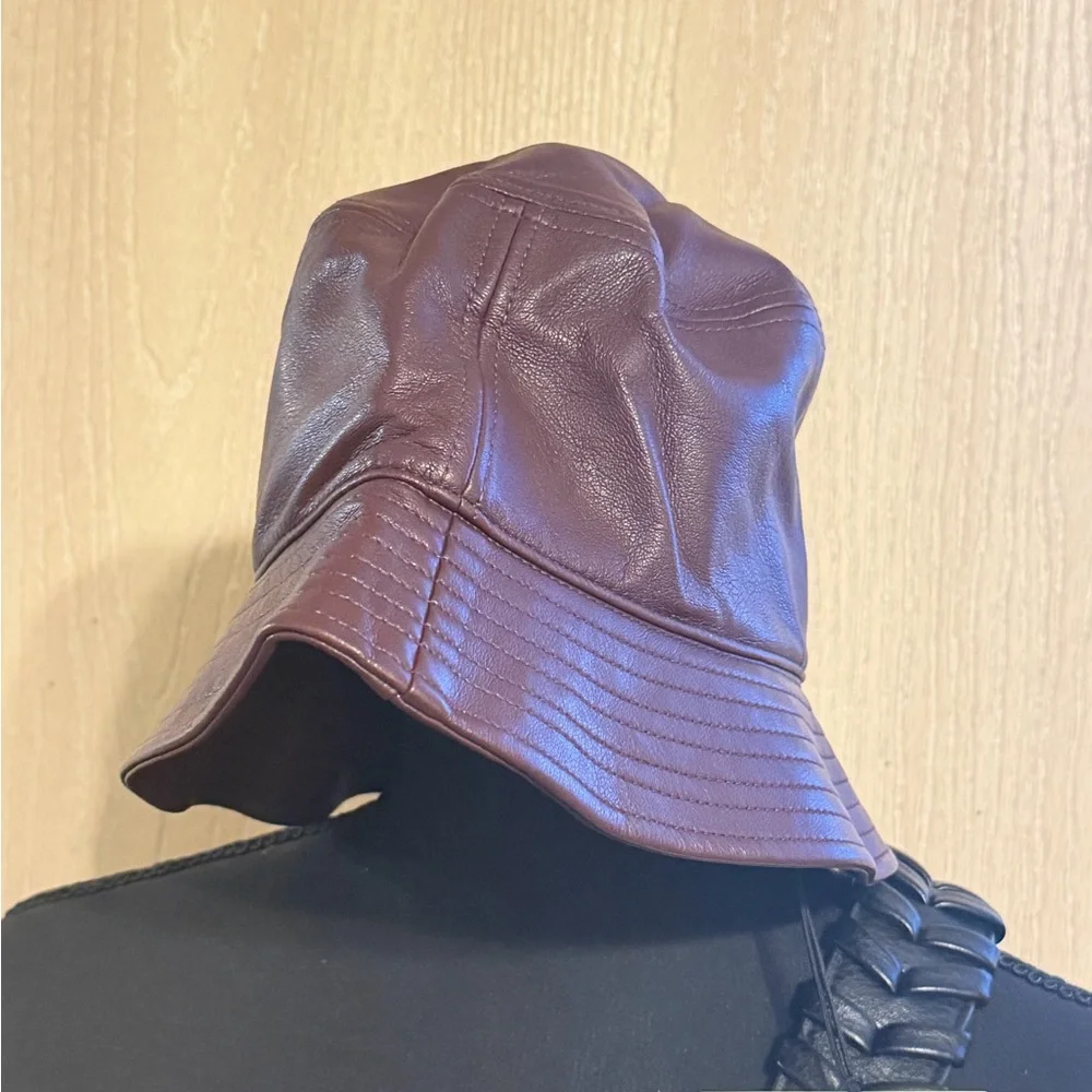 Stand Studio Burgundy Leather Bucket Hat